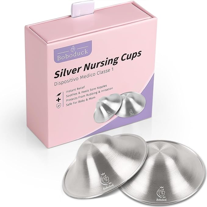 Boboduck Nipple Shields for Nursing Newborn - 925 Silver Nursing Cups Protect Your Nursing Nipple, Newborn Must Haves Nipple Pads, Nipple Covers Protector for Breastfeeding (Large Size)