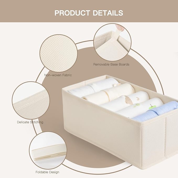 Criusia Drawer Organizer Clothes, 21 Pack Dresser Organizer for Baby Clothes, Underwear, Sock - Foldable Closet Organization and Storage Dividers Bins for Nursery, Bedroom (Beige)