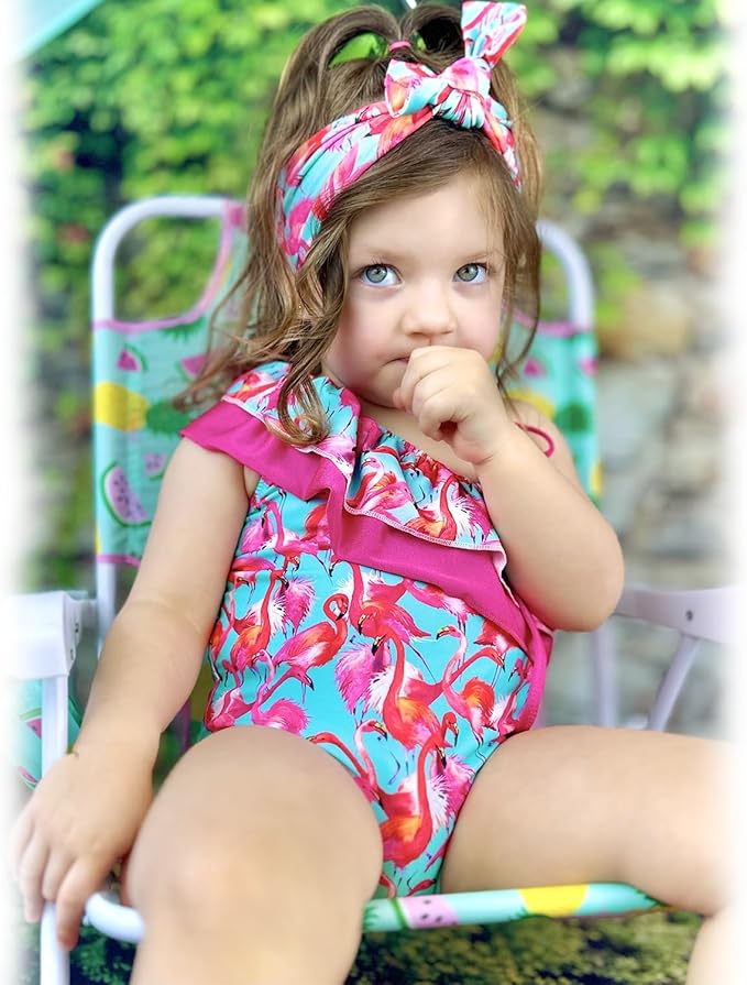 Toddler Baby Girls Ruffles Bikini One Piece Swimsuits Floral Off Shoulder Swimwear Beach Bathing Suit