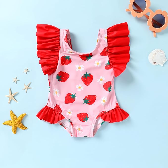 Newborn Baby Girl Ruffle Swimsuit Infant Toddler One Piece Floral Bikini Beach Bathing Swimwear Set