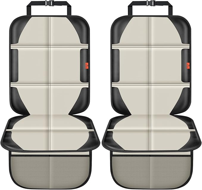 Car Seat Protector,2 Pack Car Seat Protectors Baby Carseat Waterproof Durable 600D Fabric for Child Baby Car Seat Mat Vehicle Pet Cover 2 Storage Pockets (2 Pack Beige)