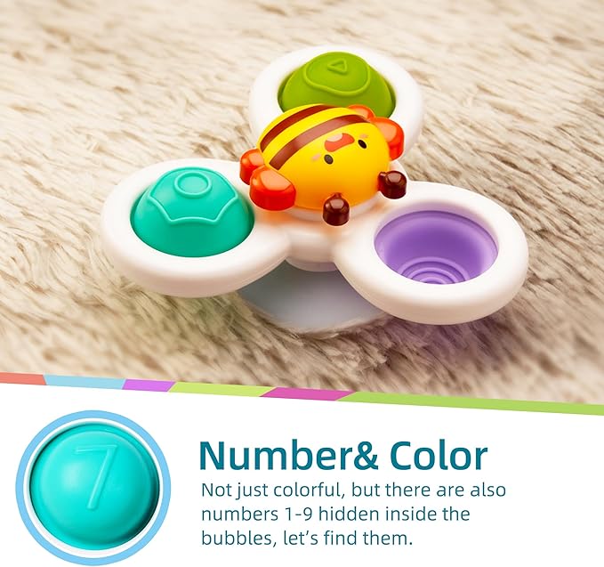 LiKee Strong Suction Cup Fidget Rotating Sensory Bath Toys for Baby, Airplane Car Travel Table & Window Toys for Toddler Boys and Girls, 10+ Months
