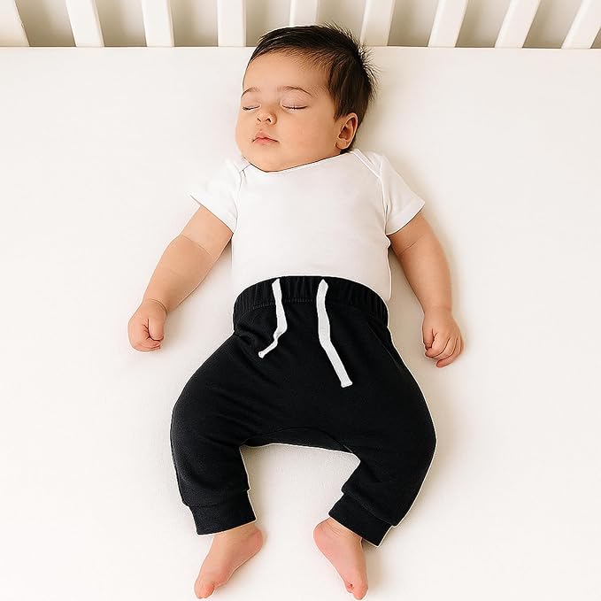 SOBOWO Newborn Baby Boy Girl 3-Pack Joggers Infant Baby Cotton Harem Pants for Toddler Boys Girls 0-3T Interlock 195 GSM