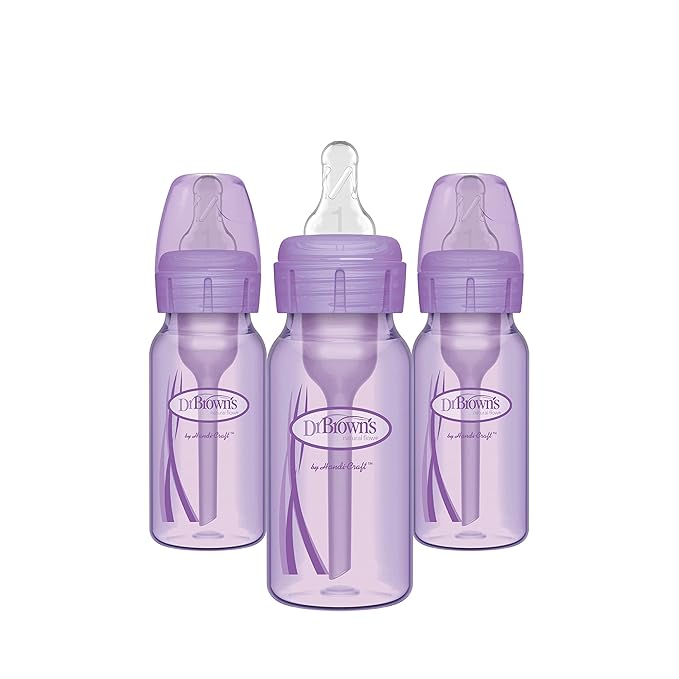 Dr. Brown’s Natural Flow® Anti-Colic Options+™ Narrow Baby Bottle, Lavender, 4oz/120mL, with Level 1 Slow Flow Nipple, 3-Pack