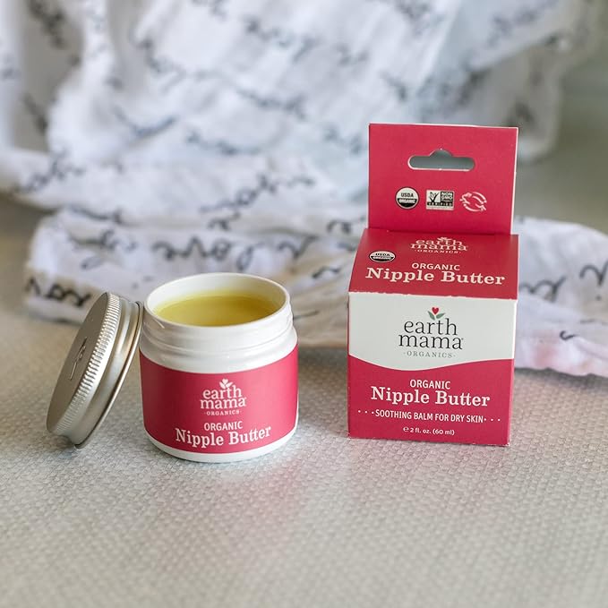 Earth Mama Organic Nipple Butter™ | Nipple Cream Safe for Breastfeeding | Postpartum Essentials for Nursing | Non Lanolin Nipple Cream, 2 fl oz (2-Pk)