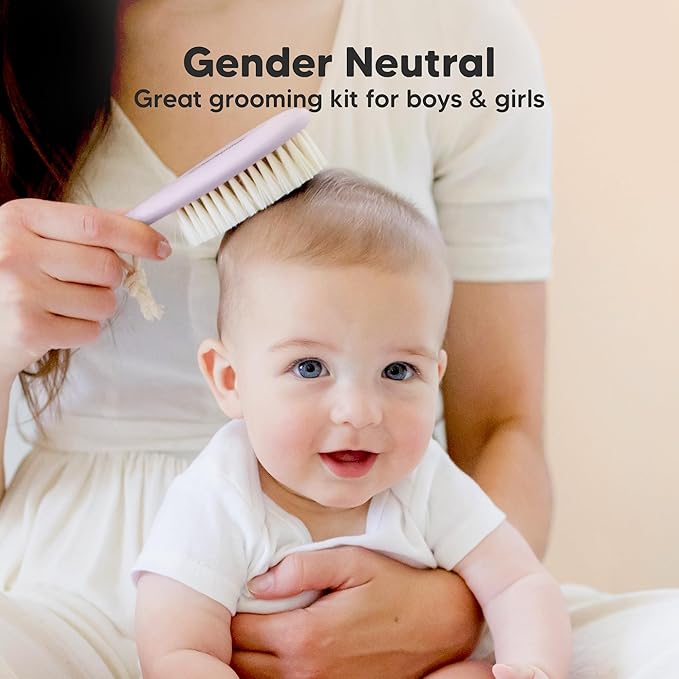 Wooden Baby Hair Brush - Cradle Cap Baby Brush with Soft Goat Bristles, Perfect Gentle Scalp Newborn Comb for Infant, Girls, Boys, Bath Essentials (Thistle, Oval)