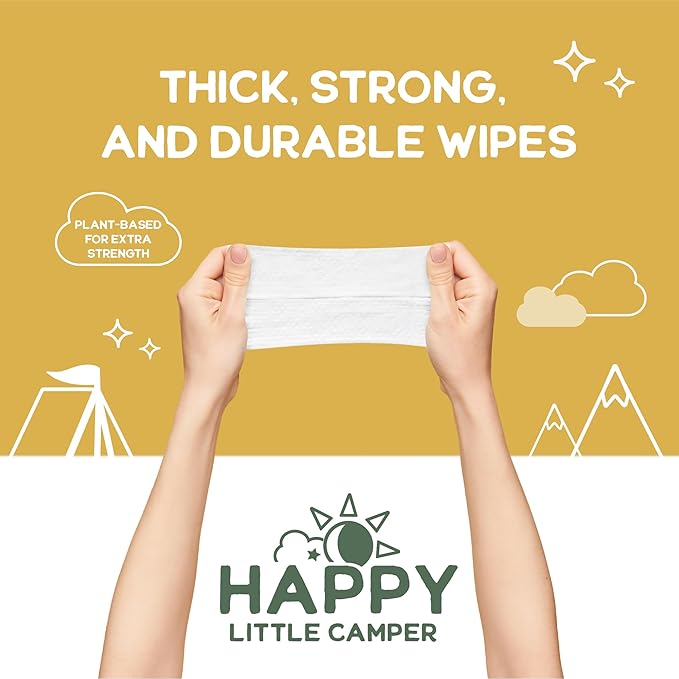 Happy Little Camper Ultra-Absorbent Super Saver Baby Diapers Size 2 - Hypoallergenic, Unscented & Chlorine-Free Disposable Diapers (200 Count) Come with Flushable Wipes (200 Count) for Sensitive Skin