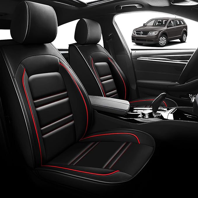 Seat Cover for Dodge Journey 2009-2020 | Car Seat Covers Front Seats, Waterproof Seat Protectors, Automotive Front Seat Covers (Front Seat, Black&Red Line)