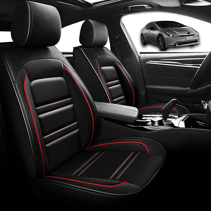 Seat Cover for Toyota Prius 2001-2025 | Car Seat Covers Front Seats, Waterproof Seat Protectors, Automotive Front Seat Covers (Front Seat, Black&Red Line)