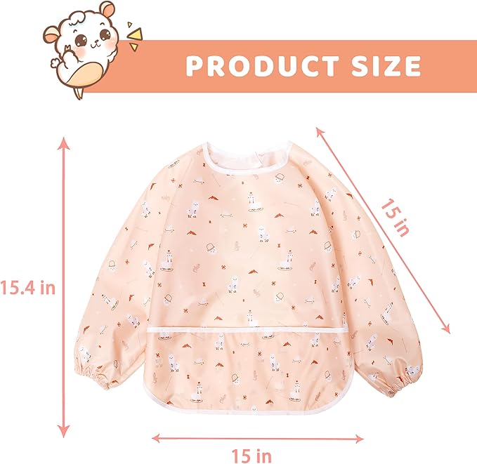 Little Dimsum Baby Bib with Pocket Waterproof Toddler Bibs Infant Feeding Bibs for Boys and Girls, Pack of 2 Colors
