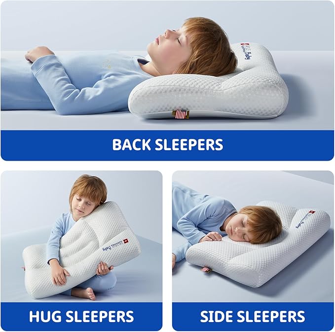 Toddler Pillow with Pillowcase, Breathable & Cozy Machine Washable Kids Pillow with Pillowcase, 21.6x13.8 Ergonomic Children Pillow for Boys and Girls Aged 6-12 (Rabbit, Height 3)