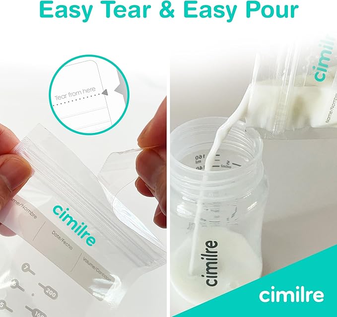 Cimilre P1 Portable Breast Pump & Breast Milk Storage Bags Bundle – Compact Double Electric Pump with 120 Leak-Proof 7oz Bags for On-The-Go Pumping and Storage