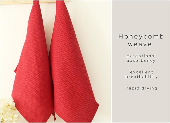 PurpleEssences Waffle Weave Kitchen Towel, 100% Cotton - 15 x 25 Inches, with Hanging Loop Ultra Soft Absorbent Quick Drying Dish Cloth, Tea and Hand Towels, 6 Pack - Fall Thanksgiving - Red