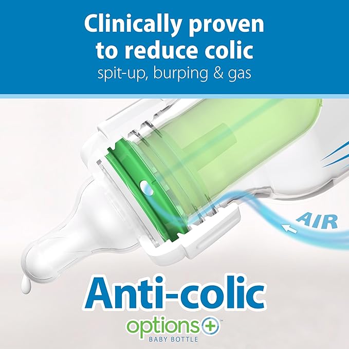 Dr. Brown's Natural Flow Anti-Colic Options+ Narrow Baby Bottle, Pig & Frog, 8 oz/250 mL, with Level 1 Slow Flow Nipple, BPA Free, 0m+, (Pack of 12)