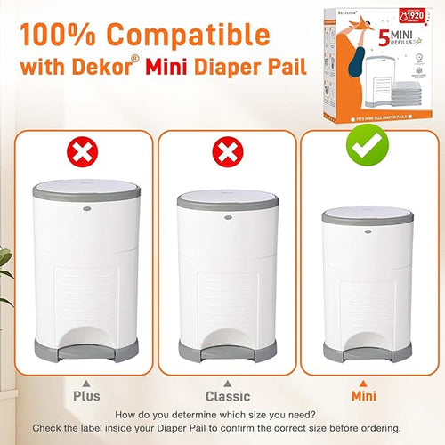 10 Pack Refills Compatible with DEKOR MINI Diaper Pails | 20% Extra Length Diaper Pail Refill Bags Liners Holds 3960 Diapers | Ultimate Odor Control with Baby Scented