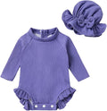 YOUNGER TREE Infant Baby Girls Swimsuit Long Sleeve Swimsuits One Piece Swimsuit Solid Color Bathing Suit with Hat, UPF 50+