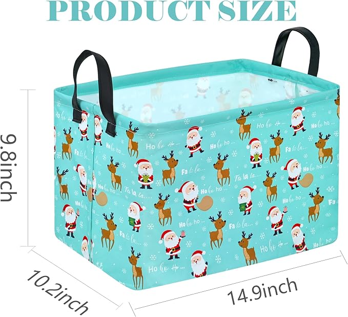 Rectangle Basket, Kids Organizer, Santa Deer Pattern Toy Storage Cube, Clothes Storage Box With Handles for Room Decor