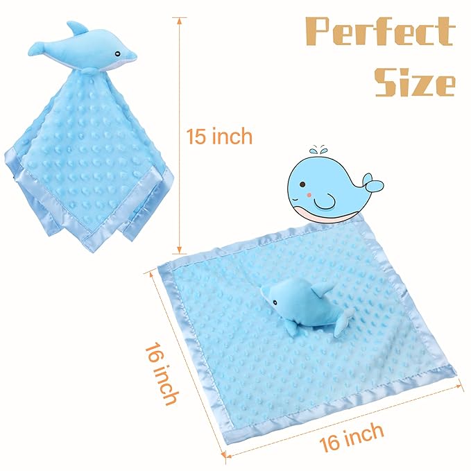 Pro Goleem Dolphin Loveys for Babies, Soft Security Blanket Baby Snuggle Toy Newborn Stuffed Animals Baby Gifts for Boys and Girls, 16 Inch