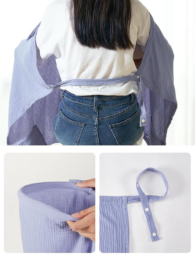 TILLYOU Muslin Nursing Cover for Baby Breastfeeding, 100% Cotton Breathable with Arch Neckline for Women, Blue
