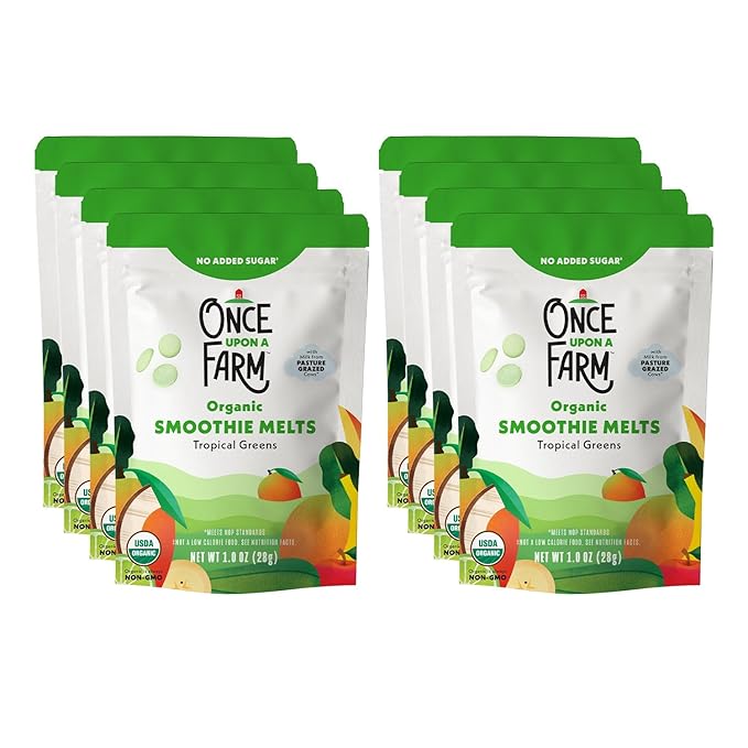 Once Upon A Farm Organic Smoothie Melts with Milk from Pasture Grazed Cows, Tropical Greens, Non GMO, Kosher, 1 Ounces (Pack of 8)