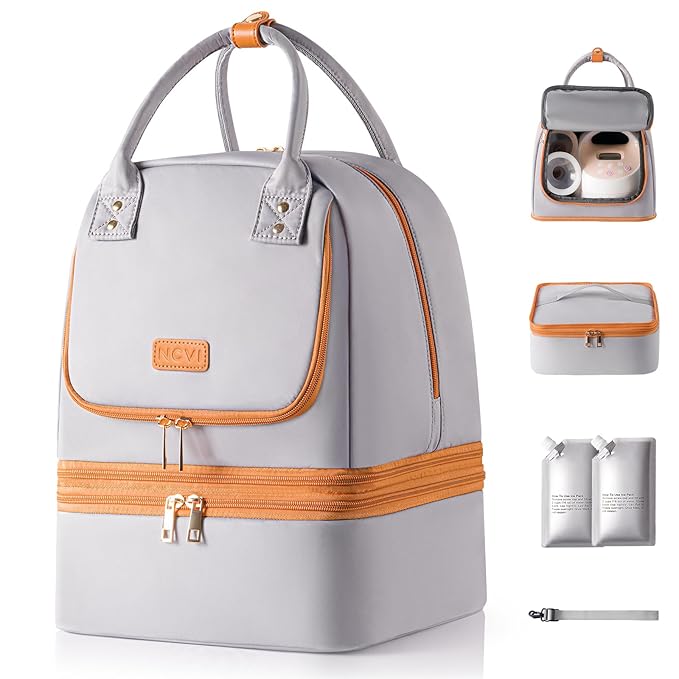 NCVI Breast Pump Bag for Spectra S1/S2, Breast Milk Cooler Travel Bag with Ice Pack, Double Layer Removable Breast Pump Backpack for Working Moms, Insulated Cooler Bag for Bottle & Nursing Essentials