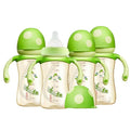 YOHKOH Natural PPSU Baby Bottle with Natural Response Nipple, Newborn Anti-Colic Baby Bottles with Handle, Wide Neck Mushroom Cap Baby Bottle (8.8oz (Pack of 4), Green1)