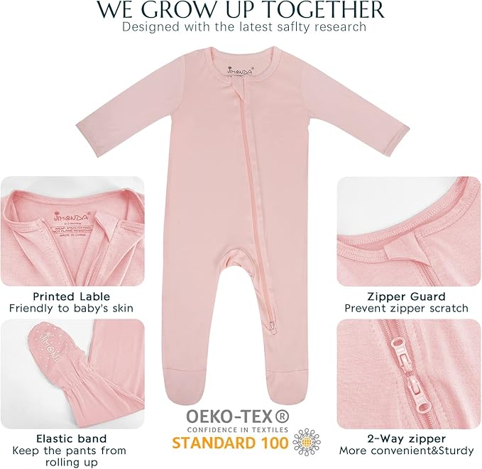 Jimonda Baby Romper Boys Girls Bamboo Pajamas 2-Way Zipper Footed Unisex Zip-Up Sleepers Sleep and Play pjs