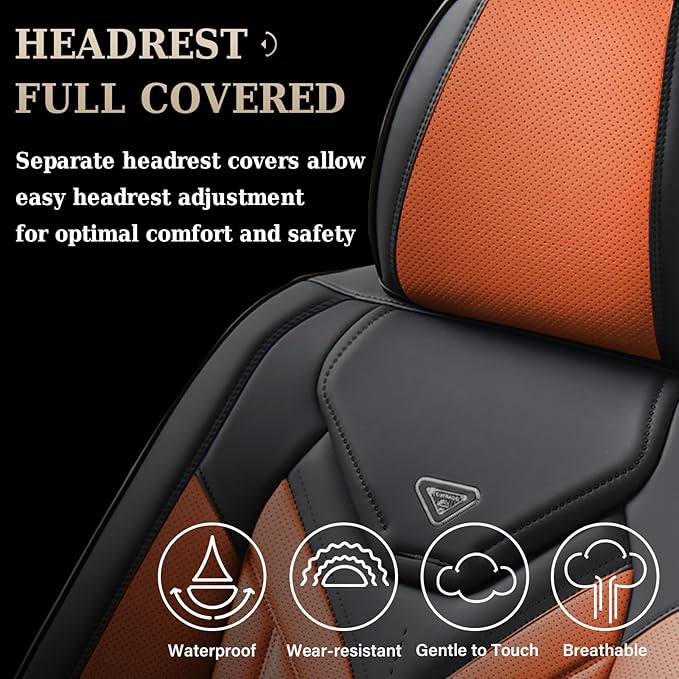 Coverado Seat Covers, Car Seat Covers Front Seats, Leather Seat Covers for Cars, Waterproof Automotive Seat Covers Car Seat Protector Car Seat Cushion Universal Fit for Most Cars Trucks(Black&Orange)