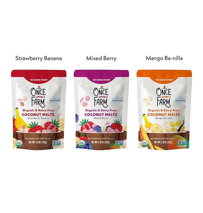 Once Upon a Farm Organic Baby & Toddler Snack Sampler, Puffs, Coconut Melts, Tractor Wheels, Made with Real Fruit & Veggies, No Added Sugar, Non-GMO, 9 Count