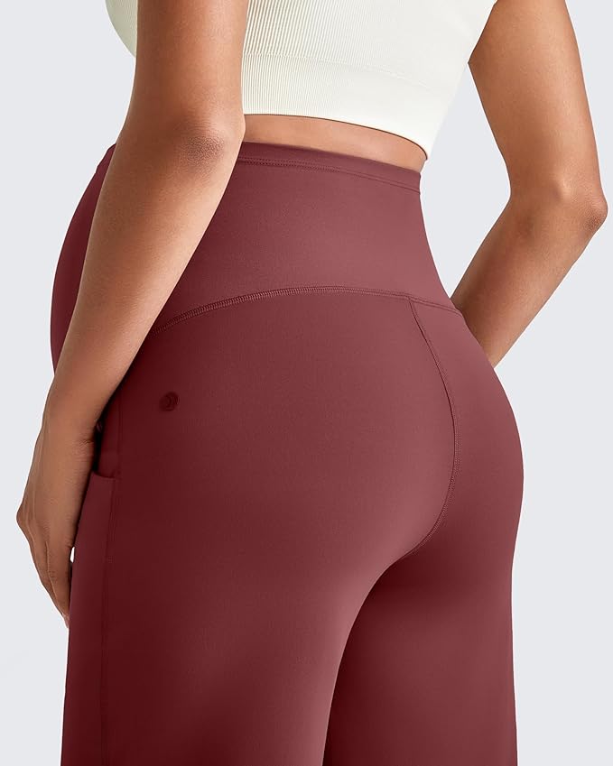 G4Free Maternity Dress Yoga Pants with Pockets Over The Belly Stretchy Work Slack Pregnancy Wide Leg Lounge Trousers