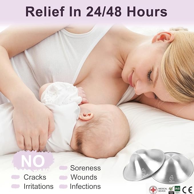 Boboduck The Original Silver Nursing Cups - Nipple Shields for Nursing Newborn, Newborn Breastfeeding Must Haves for Soothe and Protect Your Nursing Nipples - Trilaminate 999 Silver (Regular Size)