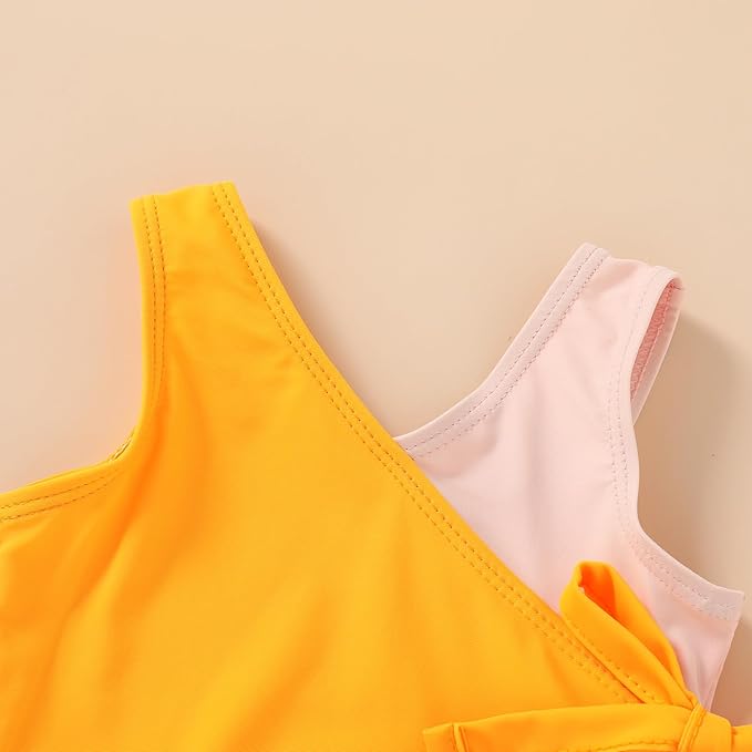 Happy Town Toddler Swimsuit Girl One Piece Bathing Suit Color Block Swimwear Baby Summer Beach Wear