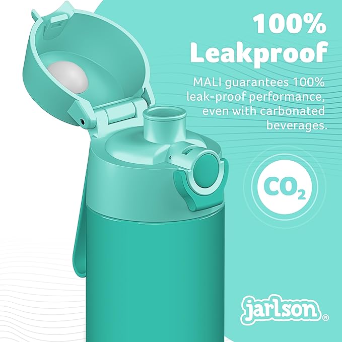 Jarlson® Mali Children's Water Bottle, Thermal Stainless Steel Water Bottle, BPA-Free, Leak-Proof, Children's Bottle with Chug Lid, Bottle for School, Nursery (Turquoise, 18 oz)