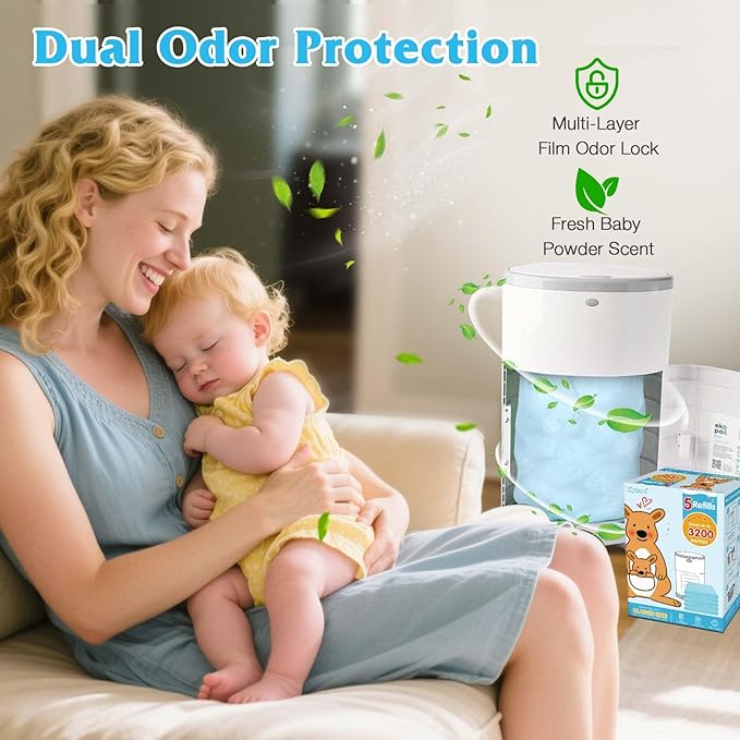 10 Pack Diaper Pail Refill Bags Compatible with Dekor Plus Diaper Pail, 40% Extra Length Refills Holds up to 7540 Diapers, Thickened Multi-layer Odor Control (Baby Scent)