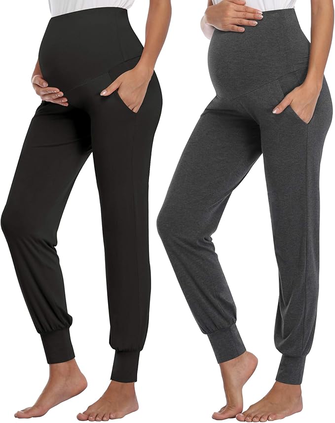 AMPOSH Women's Maternity Pants Stretchy Lounge Workout Pants Casual Loose Comfy Pregnancy Joggers with Pockets