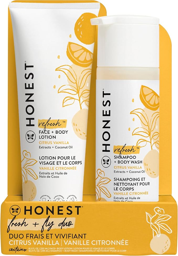 The Honest Company 2-in-1 Cleansing Shampoo and Body Wash and Face and Body Lotion Bundle Gentle for Baby Naturally Derived Citrus Vanilla Refresh 18.5 fl oz
