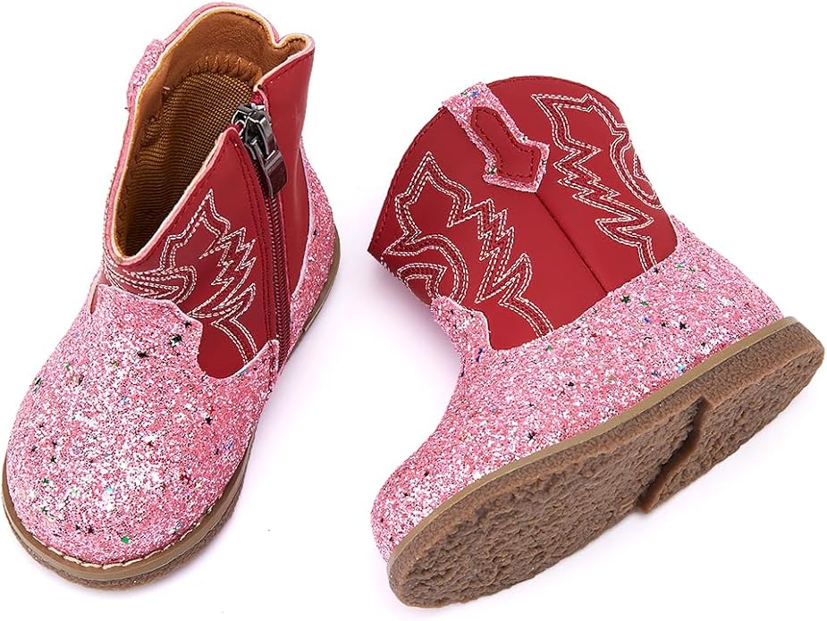 BMCiTYBM Baby Cowboy Cowgirl Boots Infant Western Shoes Boys Girls Round Toe Boots All Seasons 6-24 Months