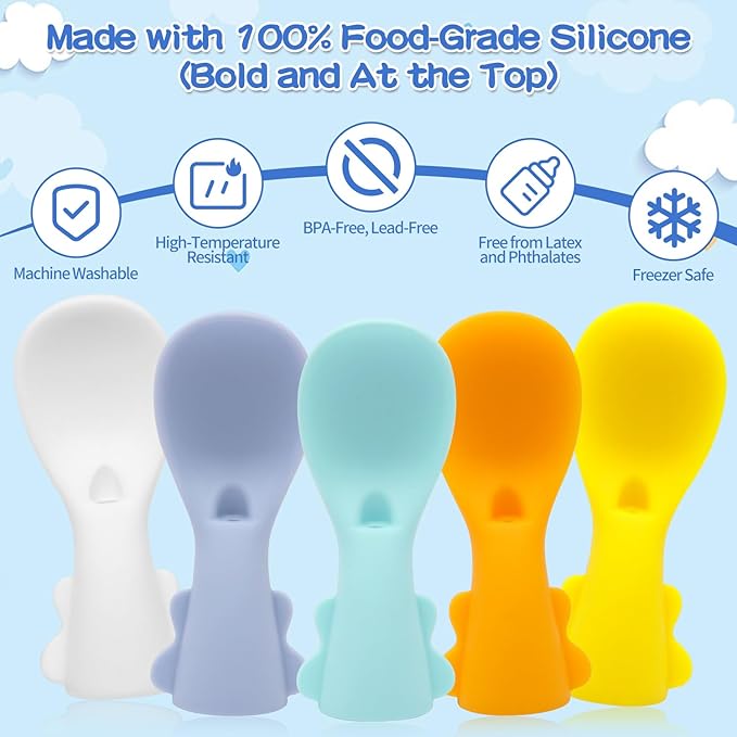 Infant Feeding Essentials & Baby Food Pouches Attachable Toppers: Seamless, Non-Drip Spoons for Baby's Diet, Compatible with Assorted Pouch Forms, Perfect for Infants 3+ Months, Pack of 5