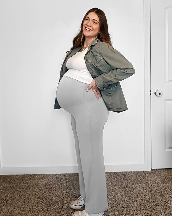G4Free BareFeel Maternity Dress Yoga Pants Over The Belly Stretchy Work Slack Pregnancy Wide Leg Lounge Trousers