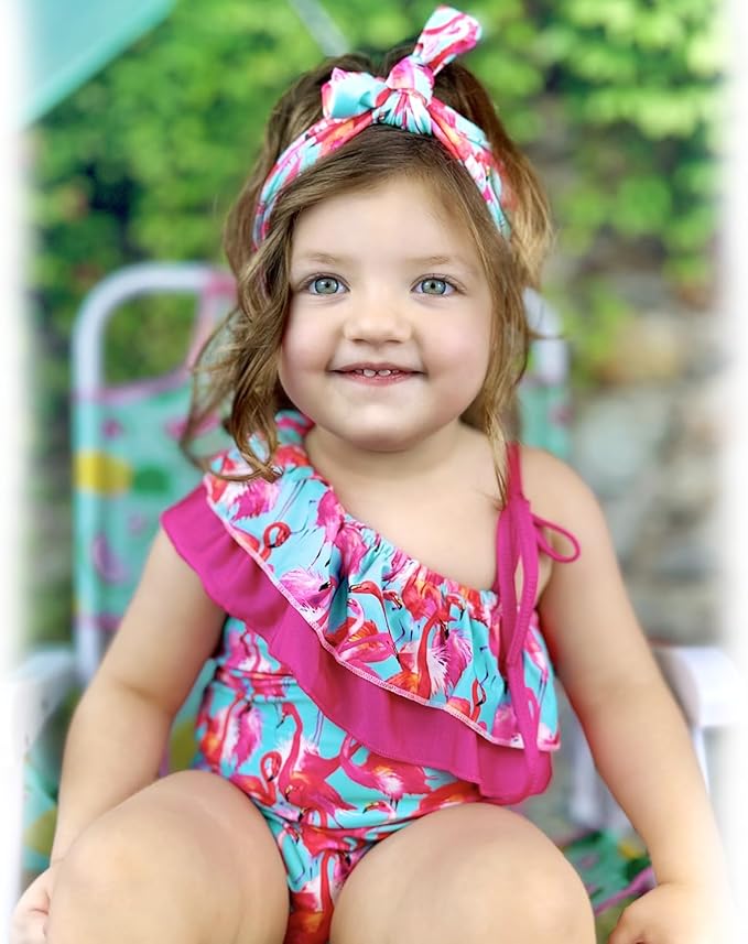 Toddler Baby Girls Ruffles Bikini One Piece Swimsuits Floral Off Shoulder Swimwear Beach Bathing Suit