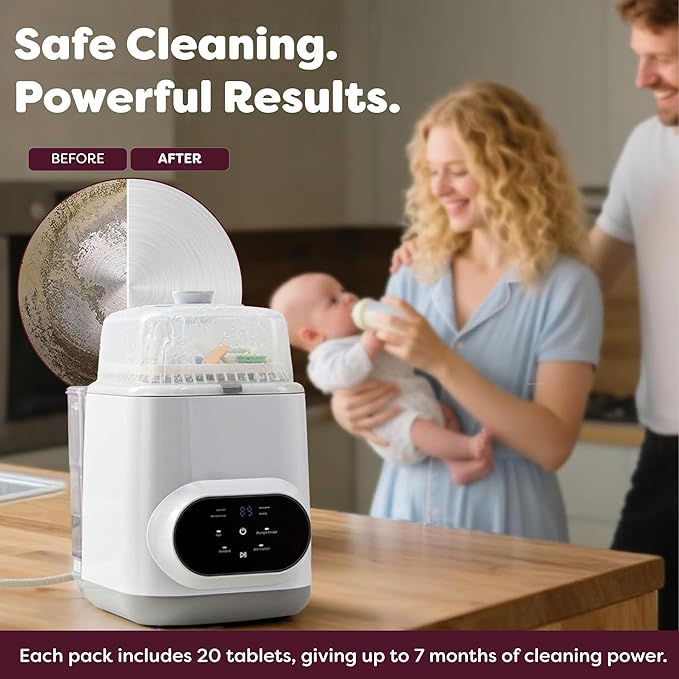 KOOLA Mom Descaling Tablets for Baby Bottle Washer Sterilizers & Warmers - 20ct, Compatible with Momcozy & Baby Brezza Removes Stubborn Mineral Scale, Non-Toxic & Baby-Friendly, Extends Product Life