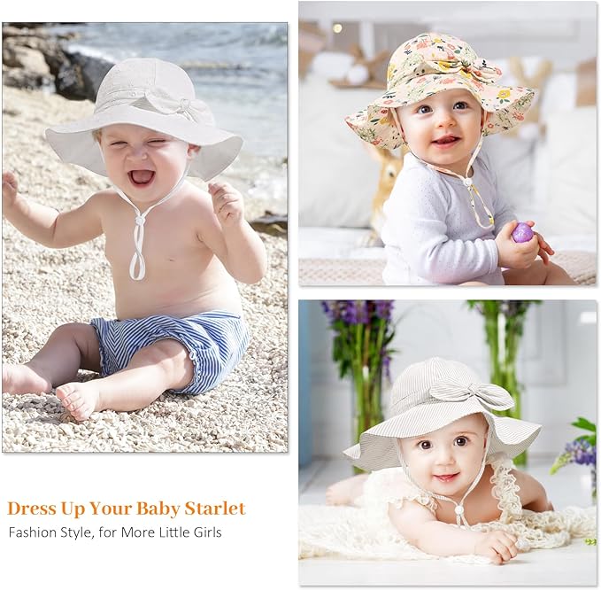 Baby Girl Sun Hat Summer Foldable Beach Hats with UPF50+ Sun Protection Wide Brim Toddler Bucket Hat Cap