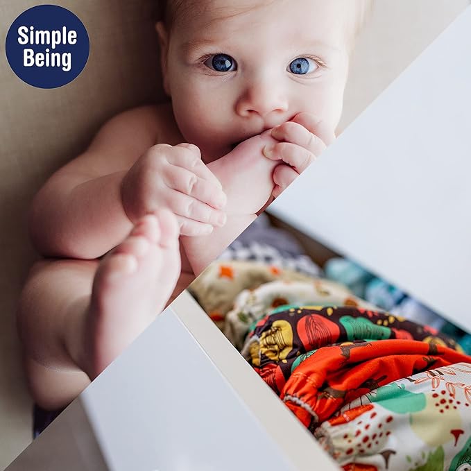 Simple Being Reusable Cloth Diapers, Double Gusset, One Size Adjustable, Washable Soft Absorbent, Waterproof Cover, Eco-Friendly Unisex Baby Girl Boy, six 4-Layers Microfiber Inserts (Space)