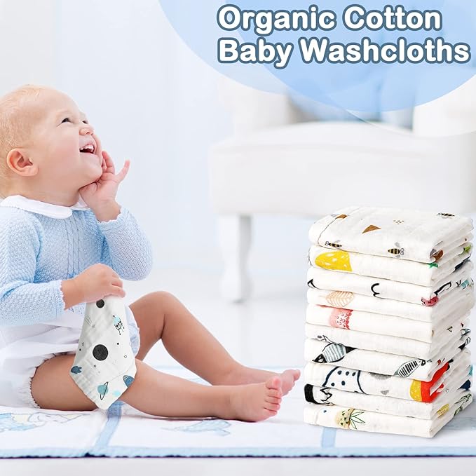 Chumia 20 Pack Muslin Baby Burp Cloths Large 20 x 10 Inches Cotton Baby Burp Rags Towel and Washcloths Face Towels 6 Layers Super Absorbent for Infant Shower,20 Styles