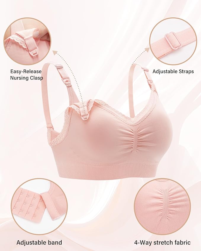 Stelle Lace Nursing Bras for Breastfeeding Seamless Pregnancy Maternity Wireless Bralette with Pads, Extenders