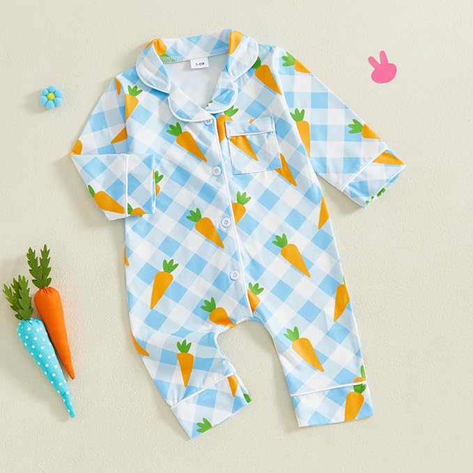 Balaflyie Baby Girl Button Down Pajamas Romper One-Piece Jumpsuit Long Sleeve Sleeper Infant Sleepwear