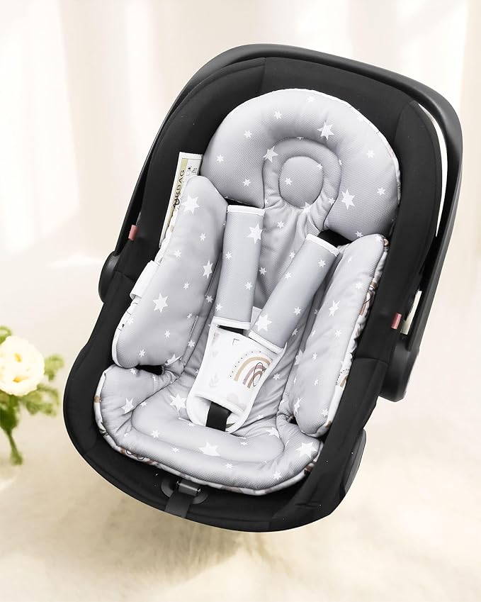 Infant Insert, Enlarged Head Support for Baby, Reversible Newborn Insert with 3 Strap Covers, 2-in-1 Baby Cushion for Stroller, Swing, Bouncer, Rocker - Brown Rainbow