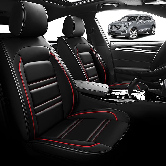 Seat Cover for Cadillac xt5 2017-2025 | Car Seat Covers Front Seats, Waterproof Seat Protectors, Automotive Front Seat Covers (Front Seat, Black&Red Line)