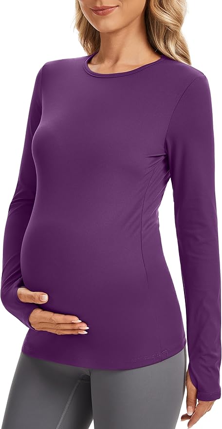 MathCat Maternity Long Sleeve Shirt with Thumbleholes,Pregnancy Casual Tee Blouse Athletic Yoga Workout Tops