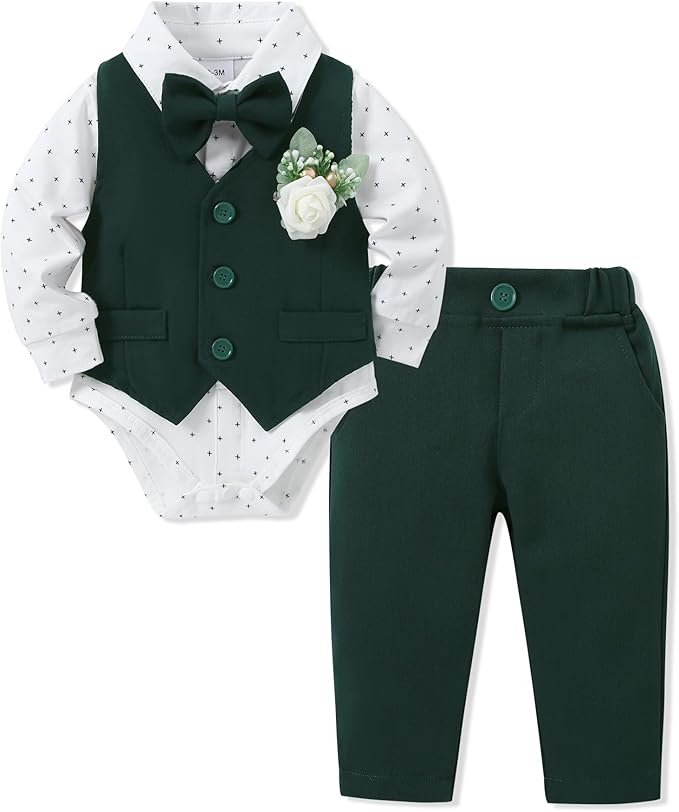SANMIO Baby Boy Clothes Suits Infant Gentleman Outfit Collared Dress Shirt+Vest+Tie+Corsage+Pants 5Pcs Baby Suit Sets